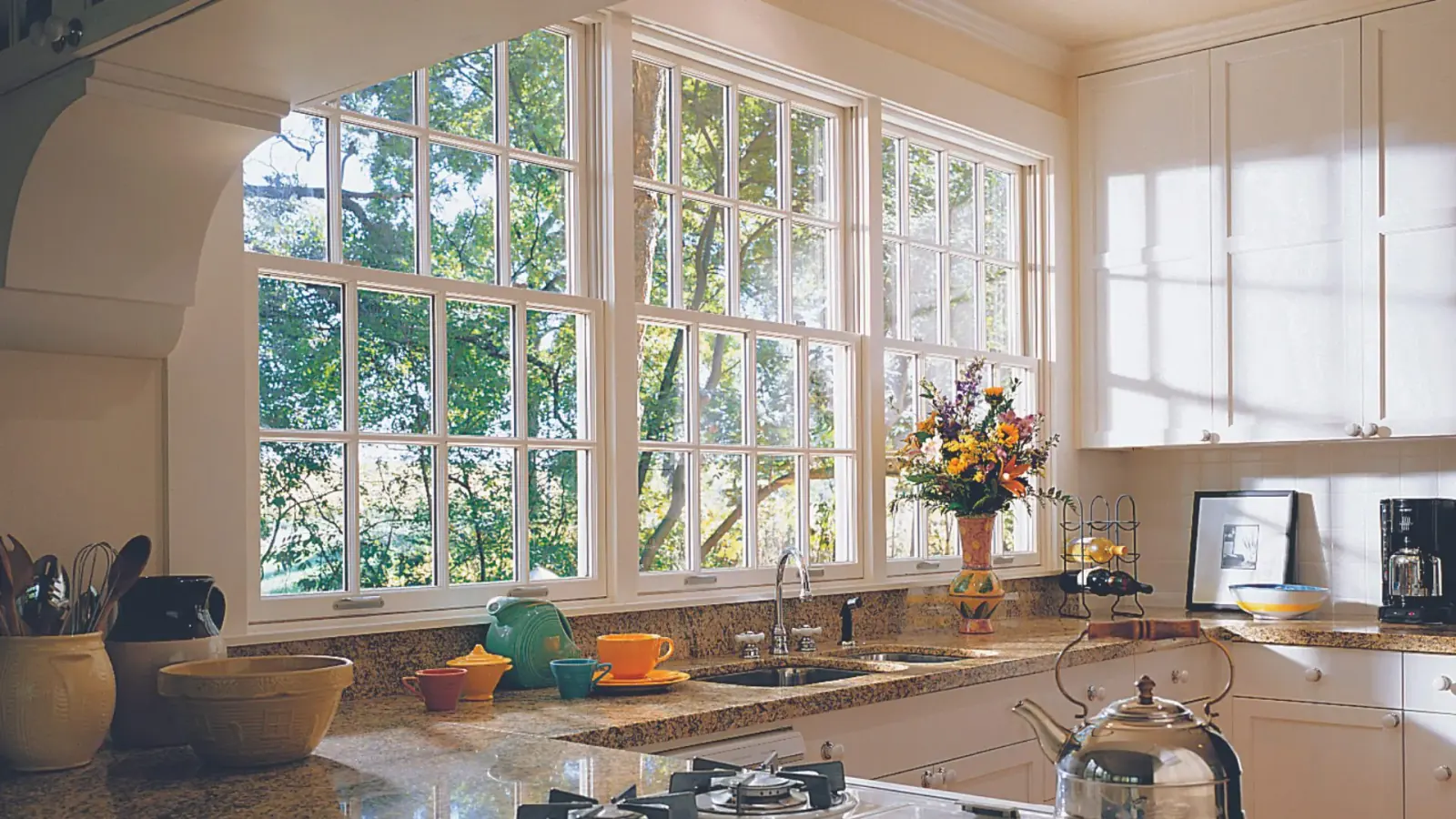 Large picture windows letting in natural light