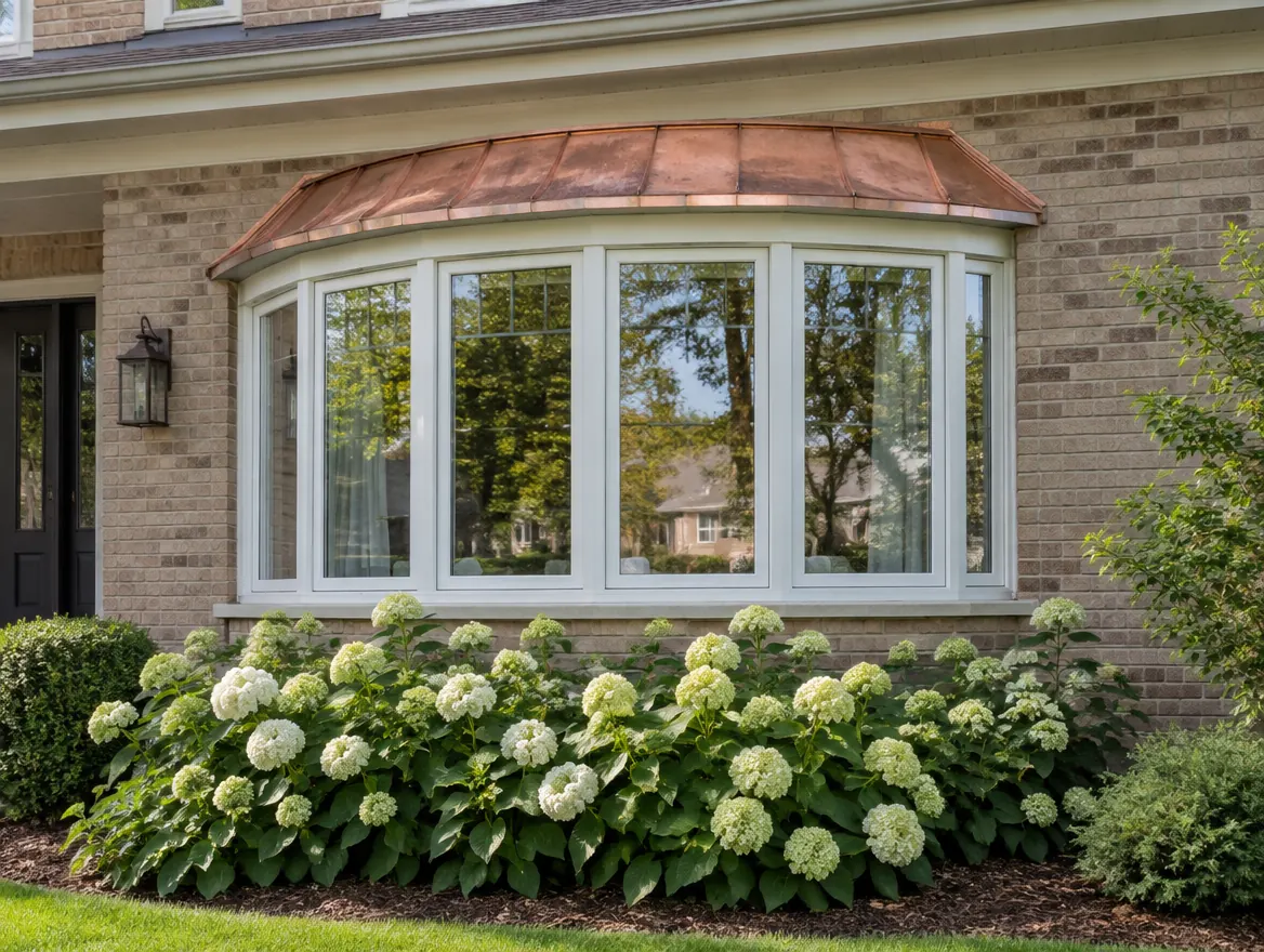 Traditional home with a curved five-panel bow window